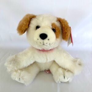 NWT Russ Berrie Plush Puppy Dog White Tan Spots Cookie Pink Collar